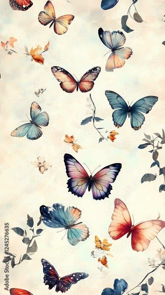 Digital traditional colorful butterfly pattern illustration poster background Digital traditional colorful butterfly pattern illustration poster background