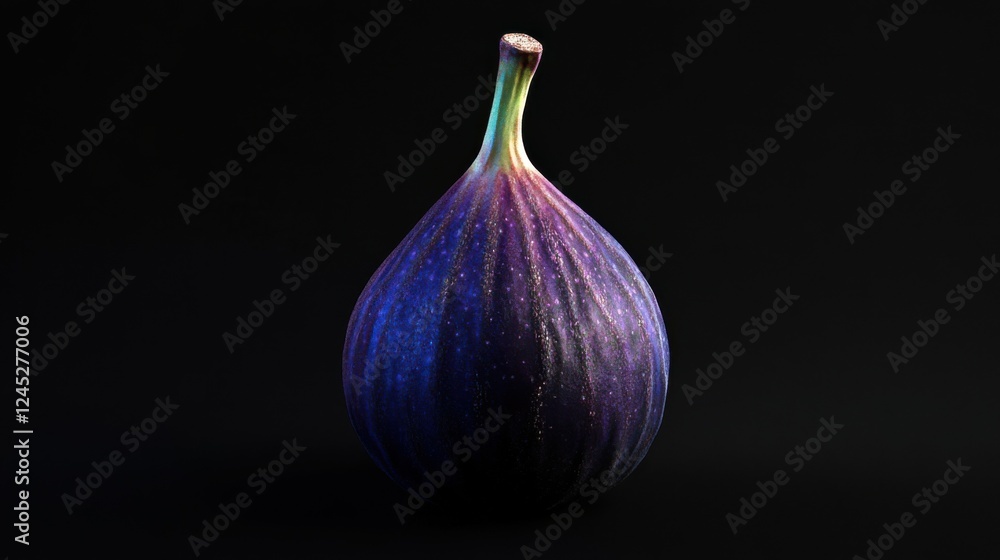 Fototapeta premium A single ripe fig with its deep purple skin and juicy interior, isolated on black, Generative AI