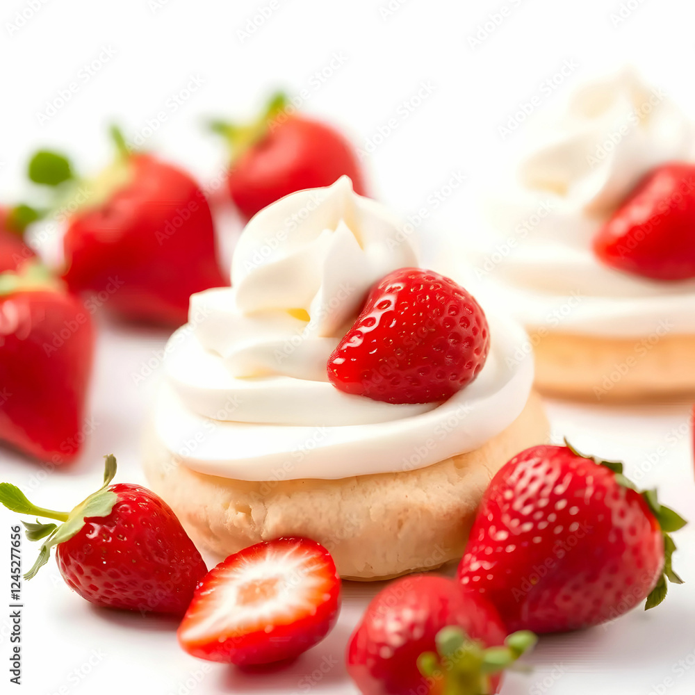 delicious cream puff with strawberries isolated on the white background delicious cream puff with strawberries isolated on the white background