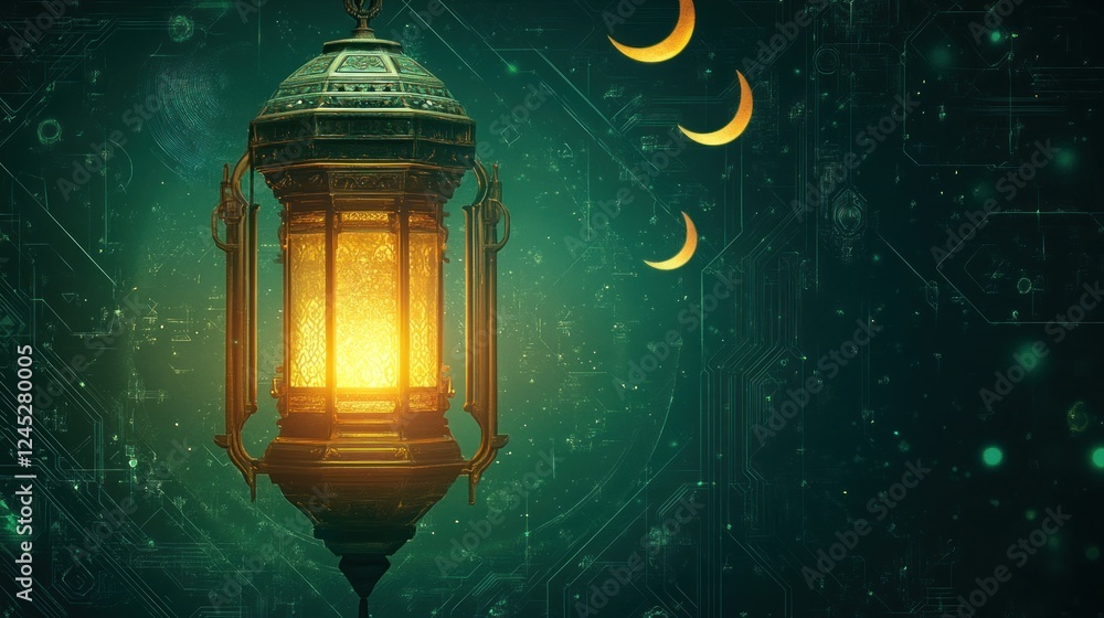 Ornate Ramadan Lantern with Mystical Glow Ornate Ramadan Lantern with Mystical Glow