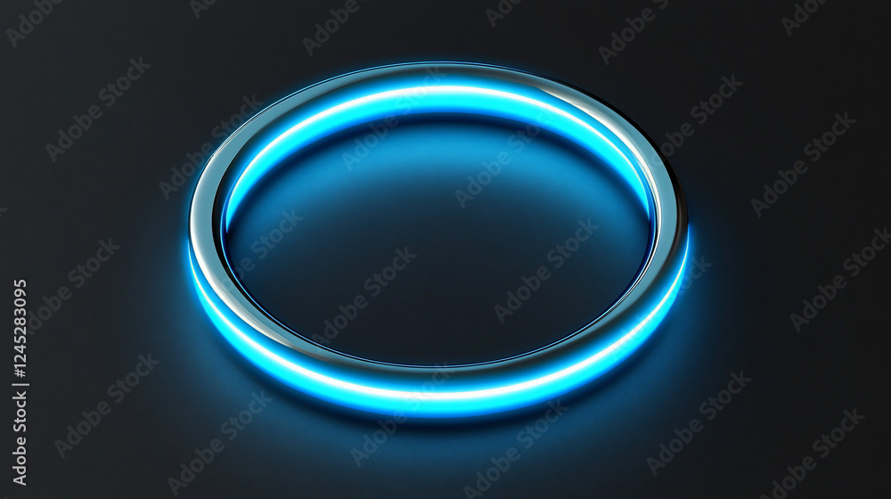 Glowing neon blue ring on dark background. Glowing neon blue ring on dark background.