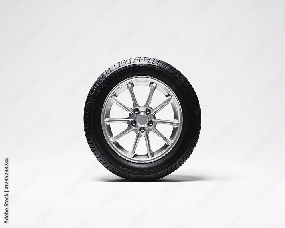 single silver wheel rim on a white background isolated studio shot with tire single silver wheel rim on a white background isolated studio shot with tire
