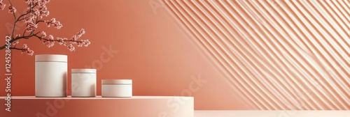 Elegant Empty Product Packaging Display with Cherry Blossom