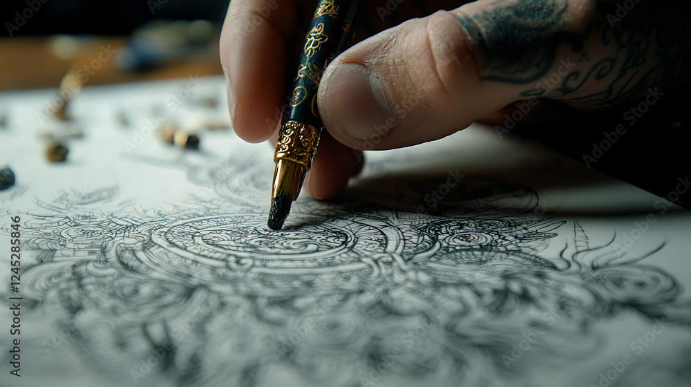 Creating custom tattoo design with intricate details and artistic flair Creating custom tattoo design with intricate details and artistic flair