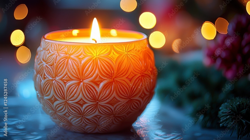 Festive candlelight, winter bokeh, cozy home Festive candlelight, winter bokeh, cozy home