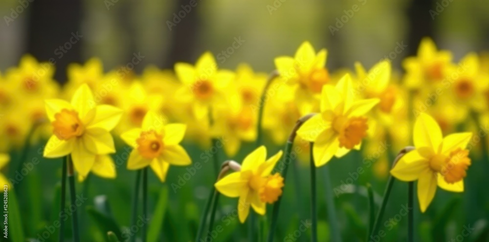 Vast yellow daffodils sway gently in the spring breeze, spring, blooming, garden Vast yellow daffodils sway gently in the spring breeze, spring, blooming, garden