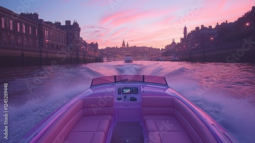 Pink Boat Ride at Sunset Cityscape photo