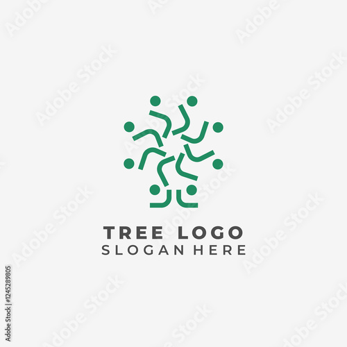 Modern human tree logo symbol of balance between humans and nature