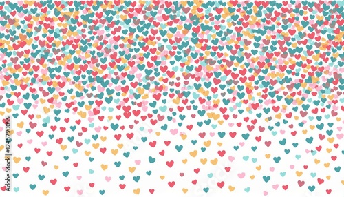 Cute heart confetti pattern background. Birthday decoration confetti, heart element cute seamless pattern. Childish color abstract decoration element background. Vector illustration.
