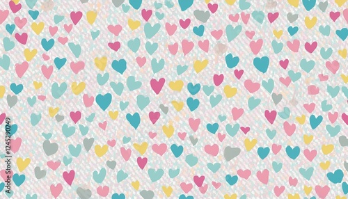 Cute heart confetti pattern background. Birthday decoration confetti, heart element cute seamless pattern. Childish color abstract decoration element background. Vector illustration.