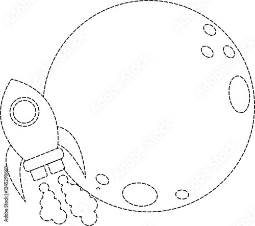Rocket and moon coloring tracing vector