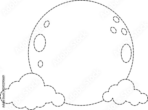 Moon with clouds coloring tracing vector