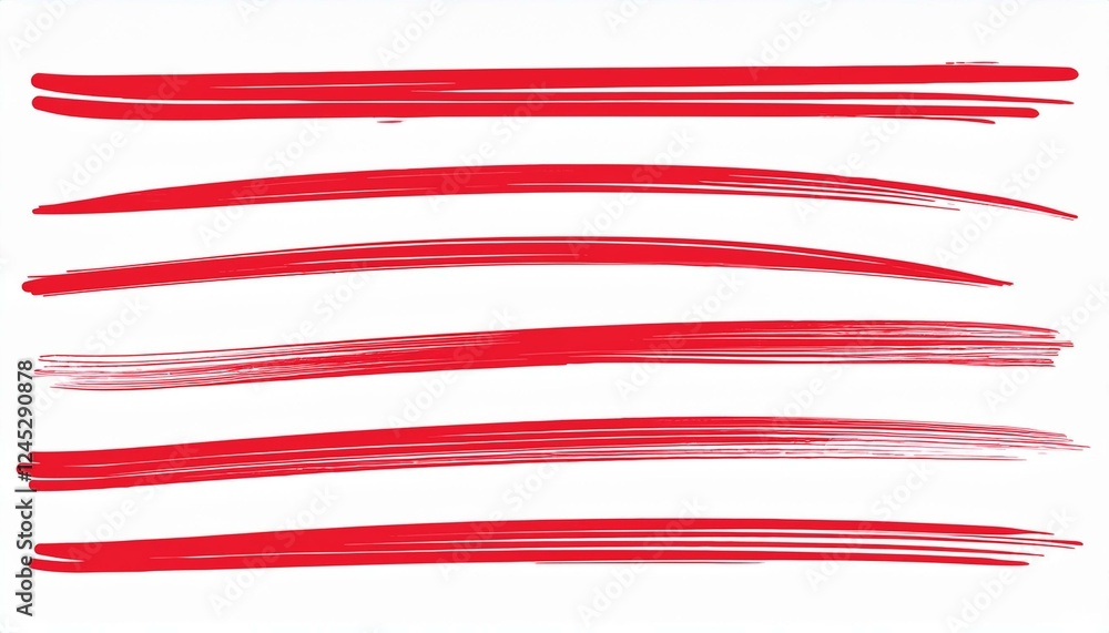 Obraz premium Red marker underline brush stroke set. Marker red pen highlights squiggle stroke. Vector swoosh brush handwritten underline set for accent, pencil emphasis element. Vector illustration
