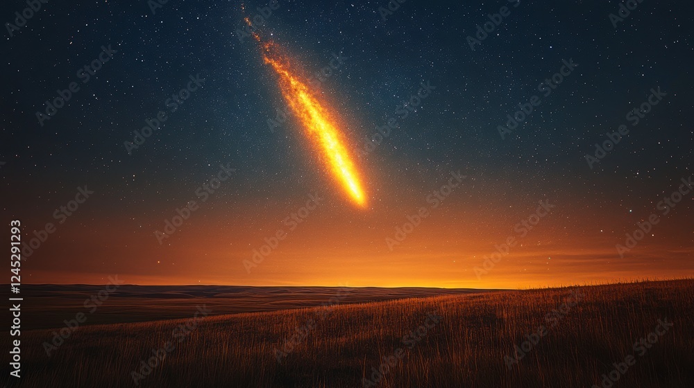 Meteor falling over a field at night Meteor falling over a field at night