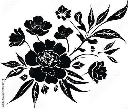Elegant Floral Design In Dark Gray On White Background