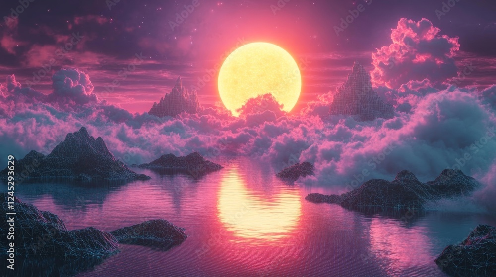 Futuristic Dreamscape with Neon Sunset. Generative AI Futuristic Dreamscape with Neon Sunset. Generative AI