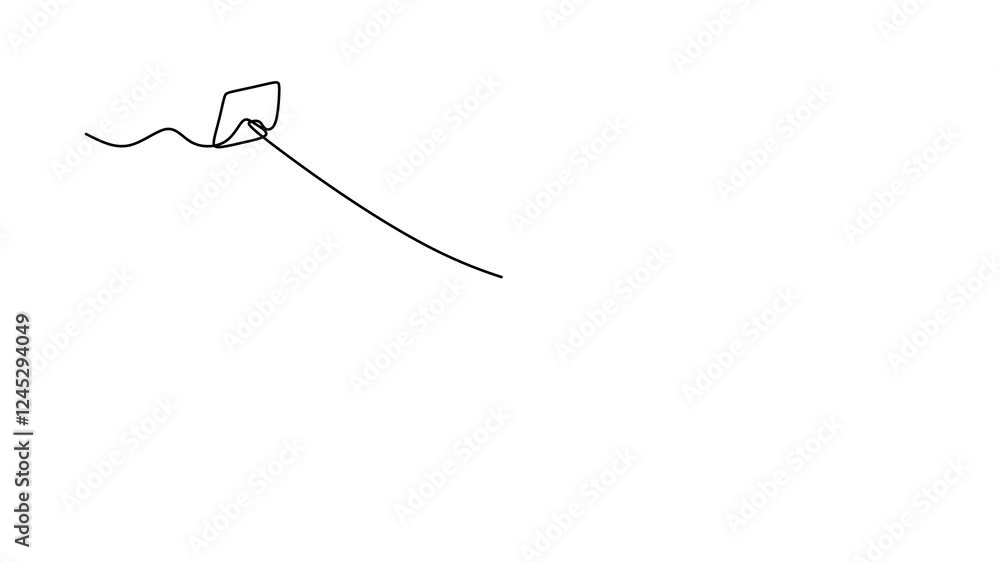 One single line drawing animation of young man playing a kite. Happy young energetic male playing to fly kite up into the sky at outdoor field. Freedom and passion creative theme. Minimalist animation One single line drawing animation of young man playing a kite. Happy young energetic male playing to fly kite up into the sky at outdoor field. Freedom and passion creative theme. Minimalist animation