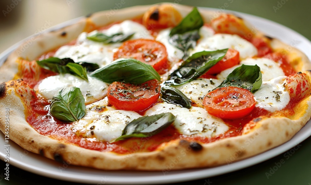 Delicious margherita pizza with mozzarella, basil, and tomatoes Delicious margherita pizza with mozzarella, basil, and tomatoes