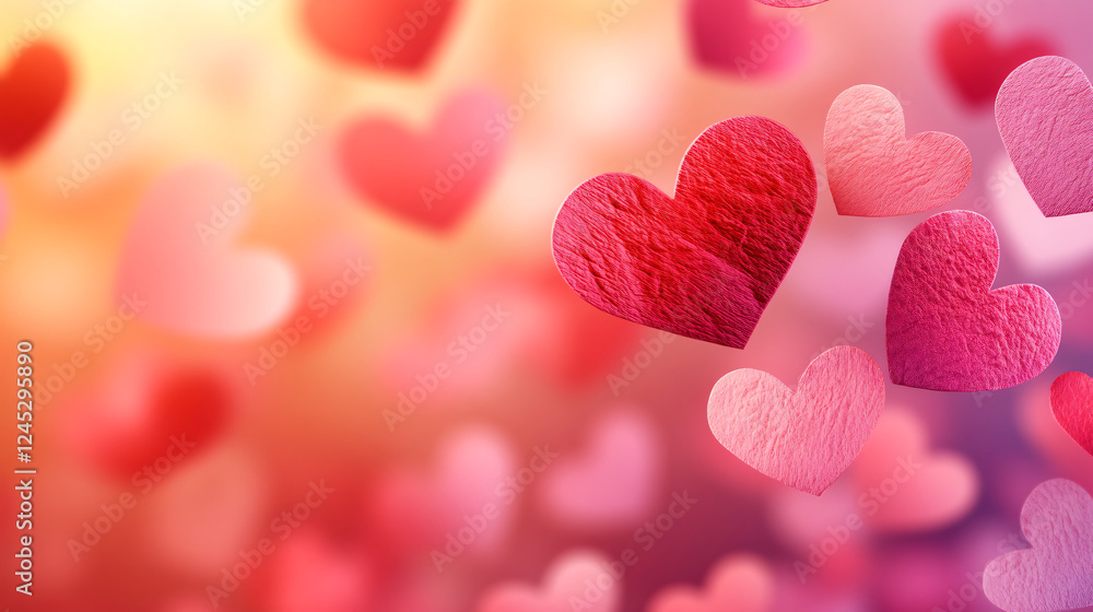 A dreamy background of floating hearts in various shades of pink and red. A dreamy background of floating hearts in various shades of pink and red.