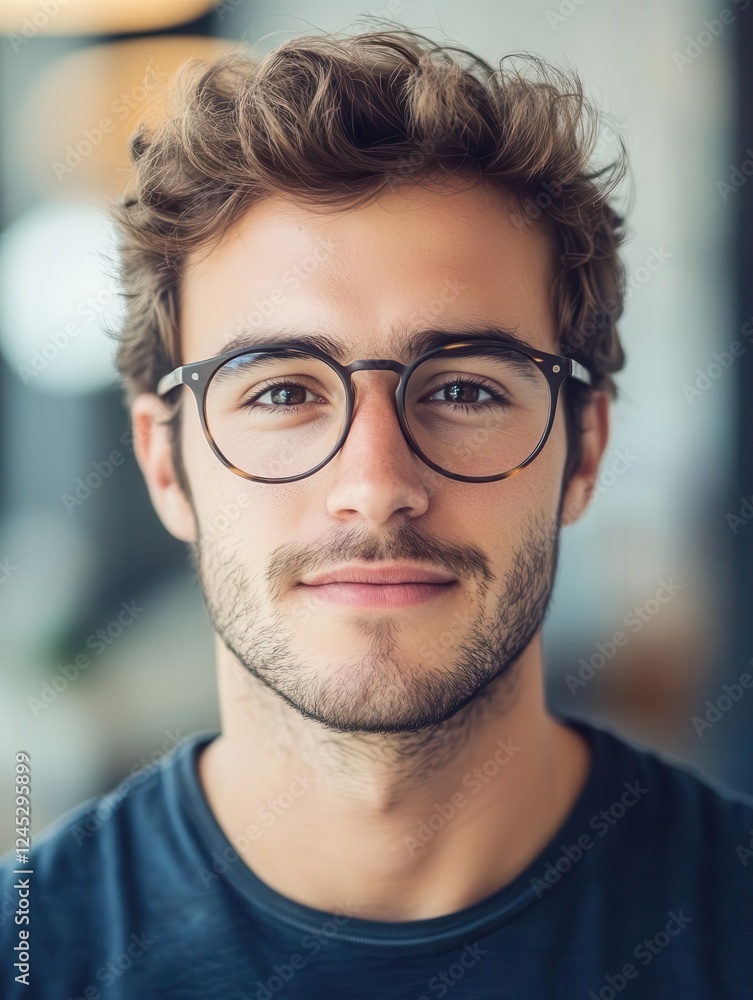 Confident Young Professional Wearing Glasses and Smiling at Camera, Perfect for Corporate Branding and Social Media Profiles Confident Young Professional Wearing Glasses and Smiling at Camera, Perfect for Corporate Branding and Social Media Profiles