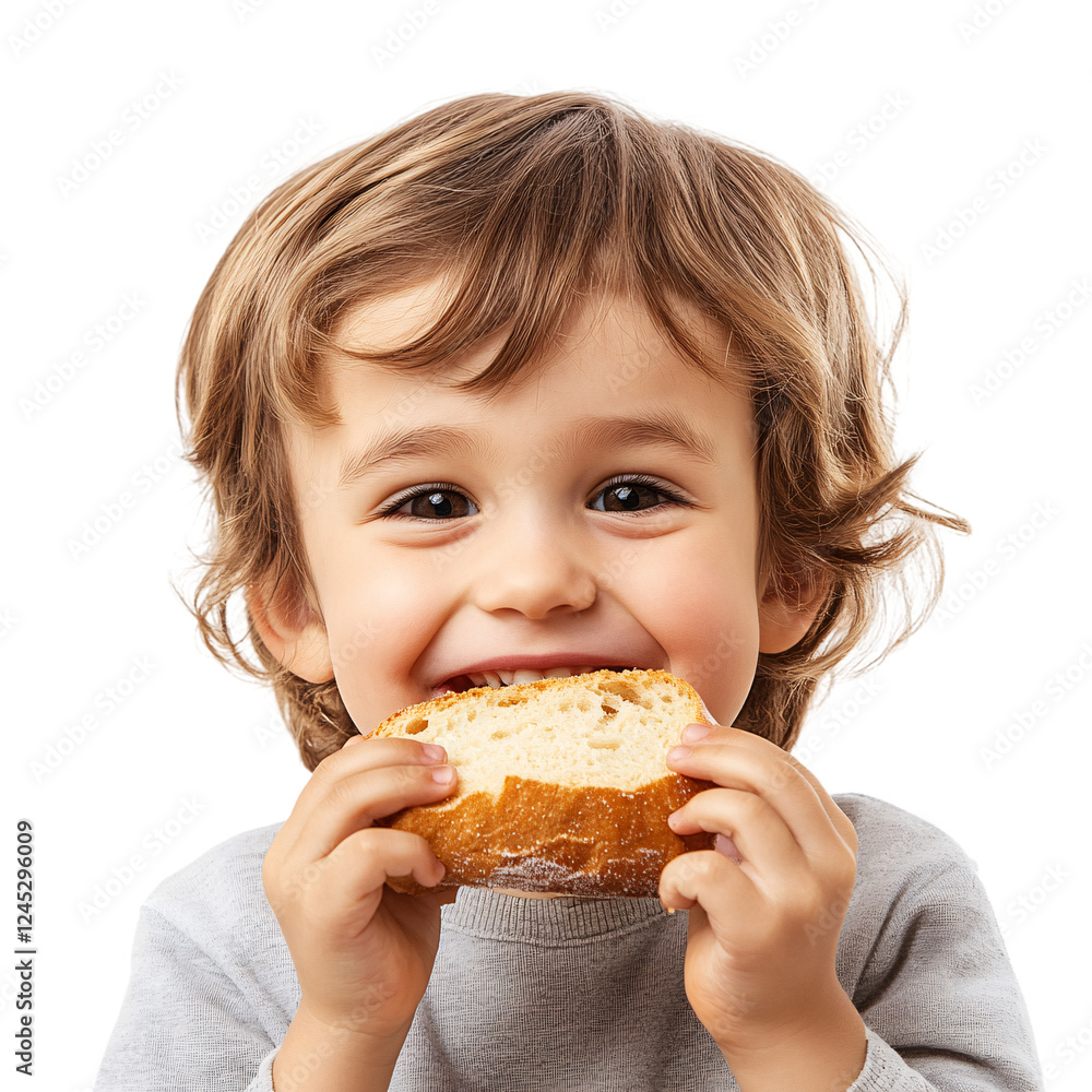 Boy eating bread isolated on transparent background Boy eating bread isolated on transparent background