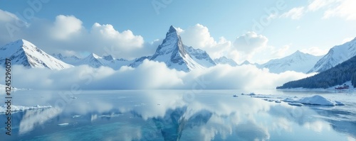 Snowy clouds conceal Zugspitze peak on icy lake surface, cloud, snow, hidden