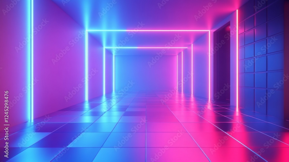 Neon Corridor - Vibrant Architecture in a Futuristic Space Neon Corridor - Vibrant Architecture in a Futuristic Space