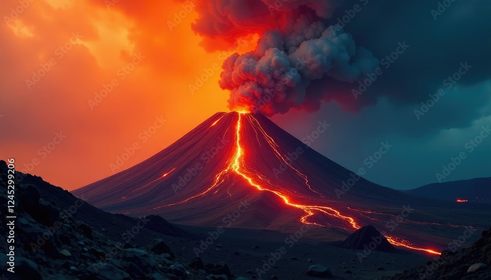 Fototapeta premium Volcanic emissions disperse into the atmosphere, ash, geology, earth