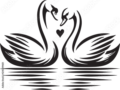 swan couple clip art silhouette design vector art illustration