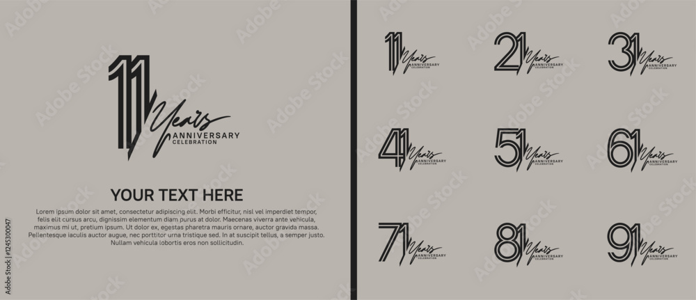 Fototapeta premium logo anniversary set. black color with black handwriting on brown background for special event