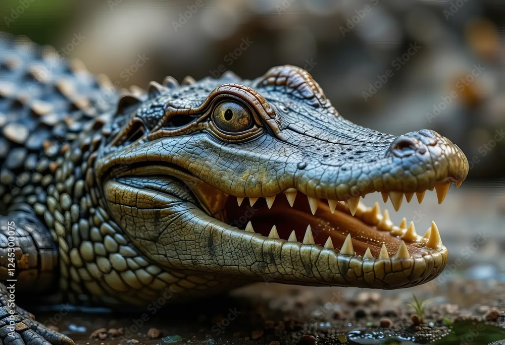 Obraz premium A close-up photo of a crocodile's eye, showing intricate details and vibrant colors.