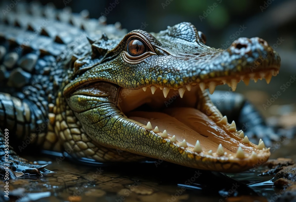 A close-up photo of a crocodile's eye, showing intricate details and vibrant colors. A close-up photo of a crocodile's eye, showing intricate details and vibrant colors.