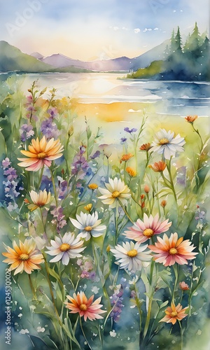 Watercolor floral background	
