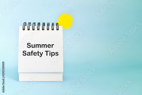 Obraz na płótnie Summer safety tips reminder concept. Desk note in blue background. w salonie