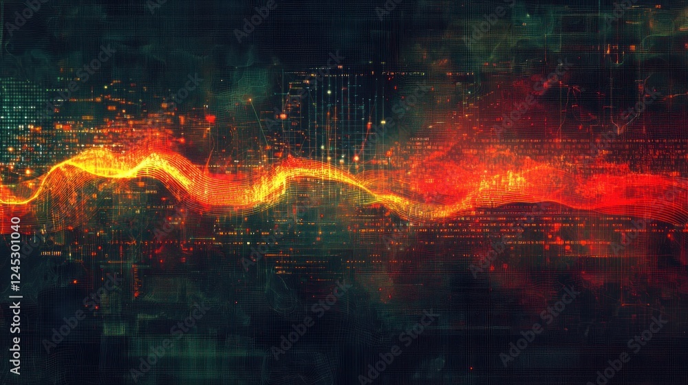 Naklejka premium Abstract Digital Waveform: Fiery Data Stream