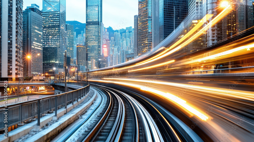 Fototapeta premium high speed motion blur of cityscape lights streaking through urban tracks