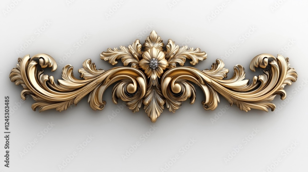 Elegant Gold Ornament with Floral Details Isolated on White. Generative AI Elegant Gold Ornament with Floral Details Isolated on White. Generative AI
