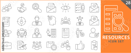 Human resource, icon set. Job hunting and employee search. Interview and recruitment, linear icons. team work, business people. set icons with editable stroke.