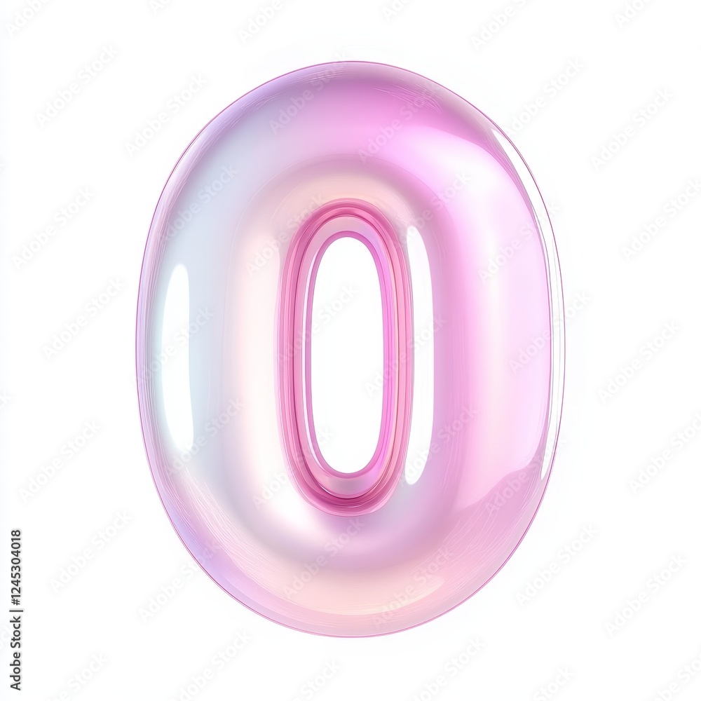 Pink inflatable number zero balloon with glossy finish on white background Pink inflatable number zero balloon with glossy finish on white background