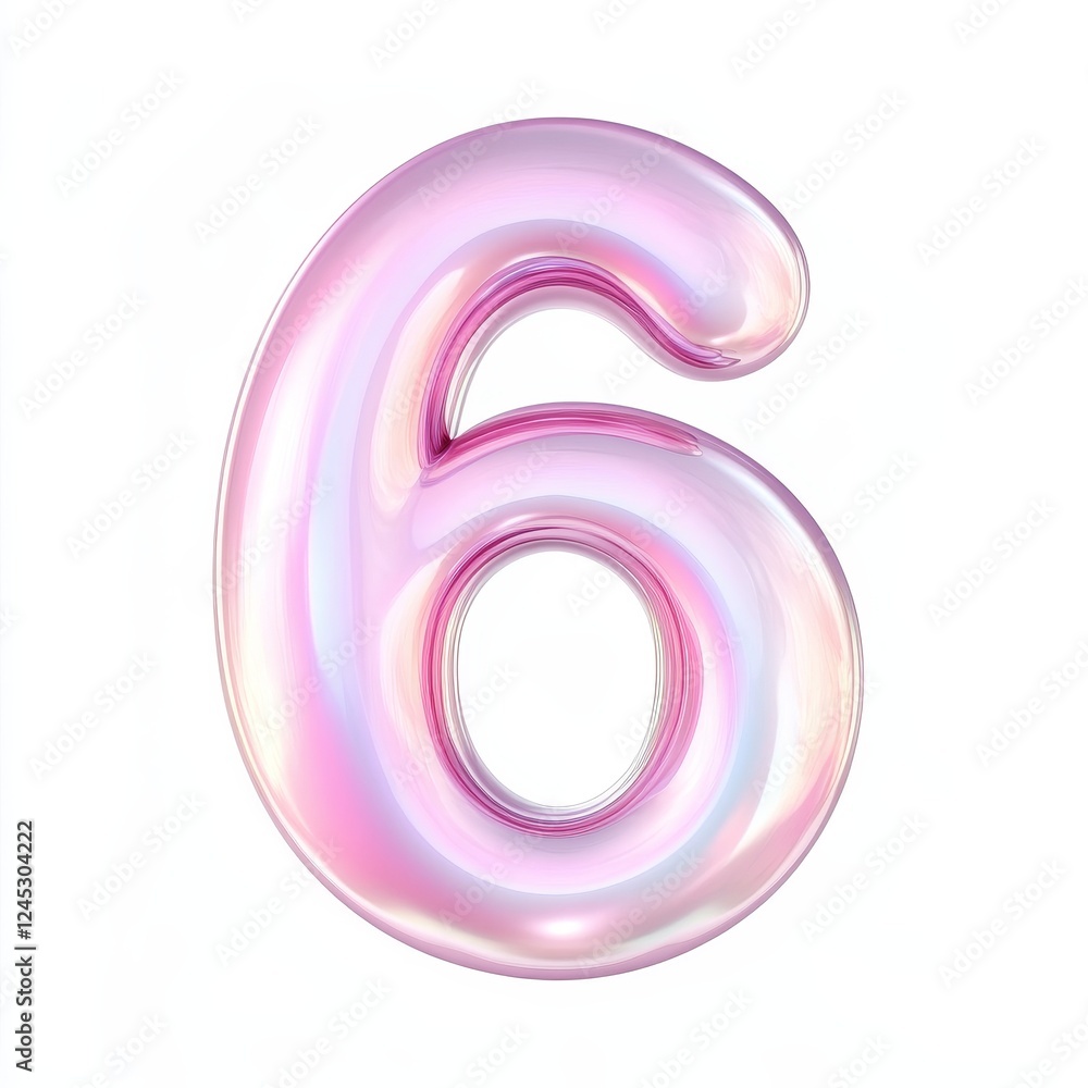 Glossy iridescent number 6 on white background Glossy iridescent number 6 on white background