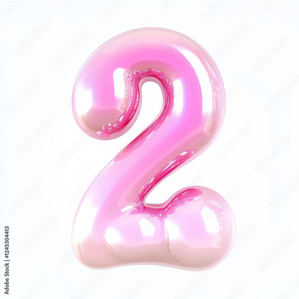 Shiny pink balloon number two on white background Shiny pink balloon number two on white background
