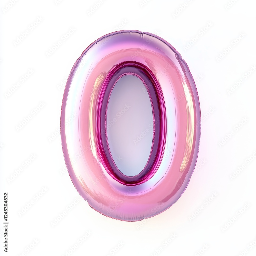 Pink inflatable balloon shaped as number zero on white background Pink inflatable balloon shaped as number zero on white background
