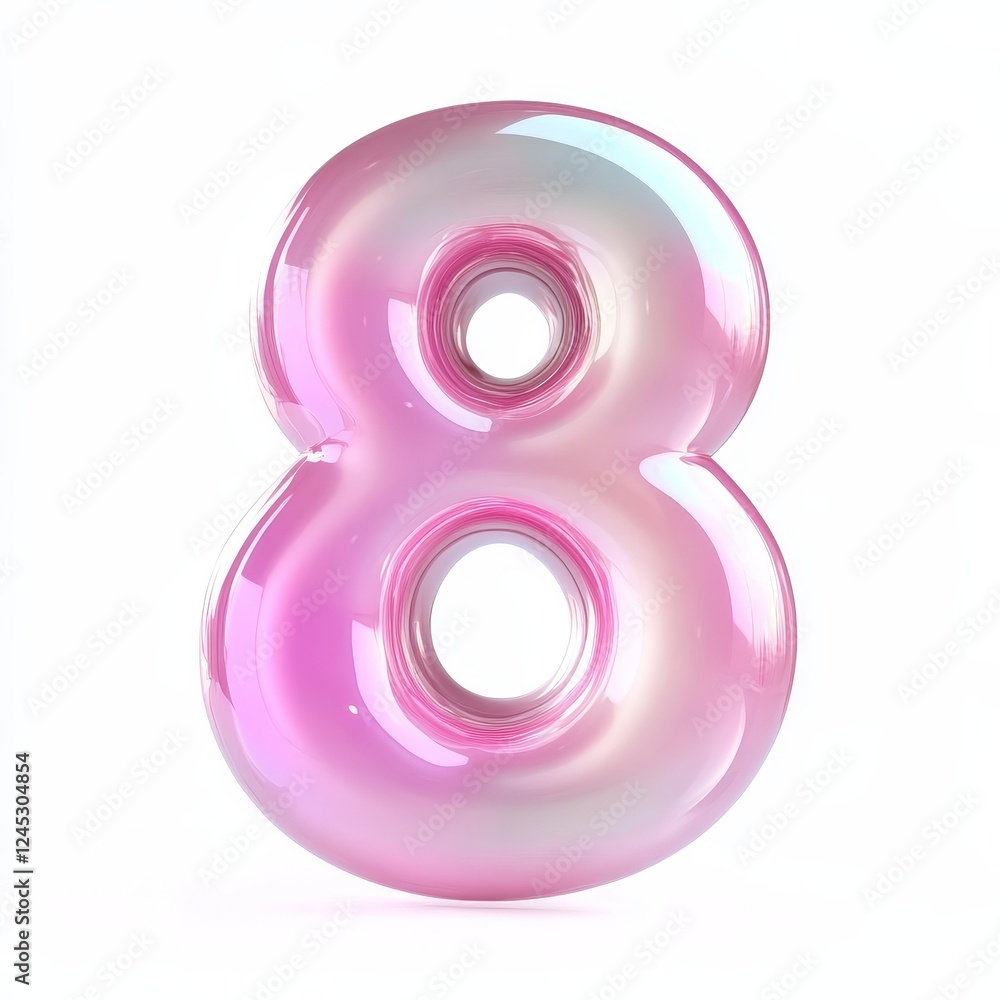 Shiny pink number eight in glossy 3d style on white background Shiny pink number eight in glossy 3d style on white background
