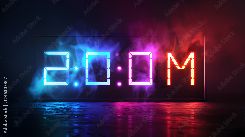 Digital Display of PM Military Time in Bold Neon Glow - 21:00 Hours Digital Display of PM Military Time in Bold Neon Glow - 21:00 Hours