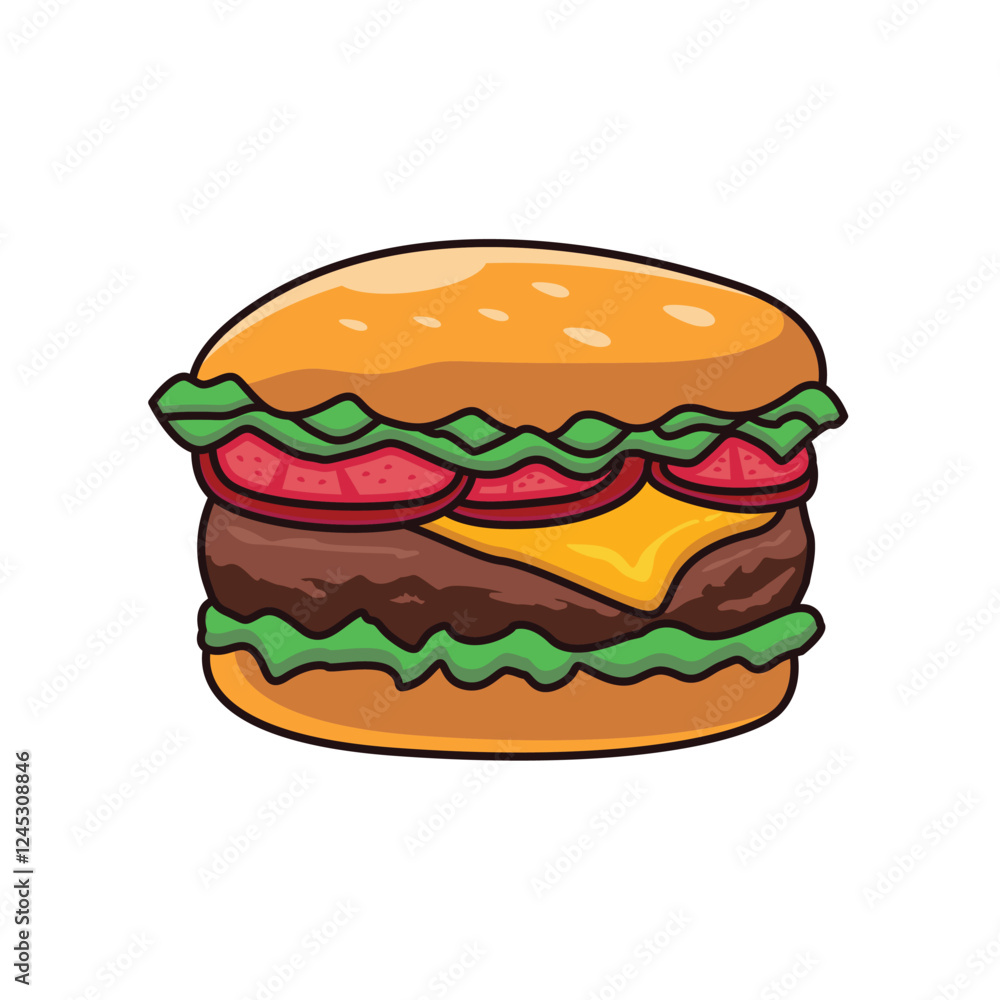 Cheese Burger Cartoon Icon Illustration Cheese Burger Cartoon Icon Illustration