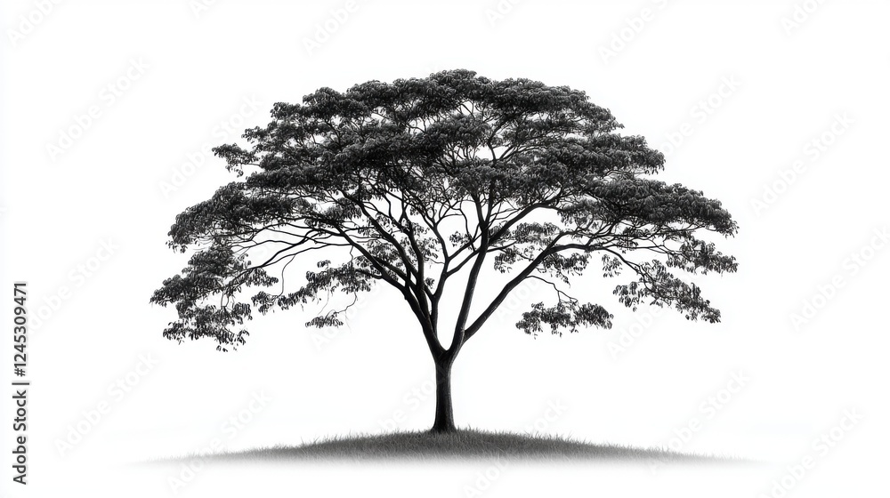 Fototapeta premium Towering Black Silhouette of a Eucalyptus Tree Against White Background