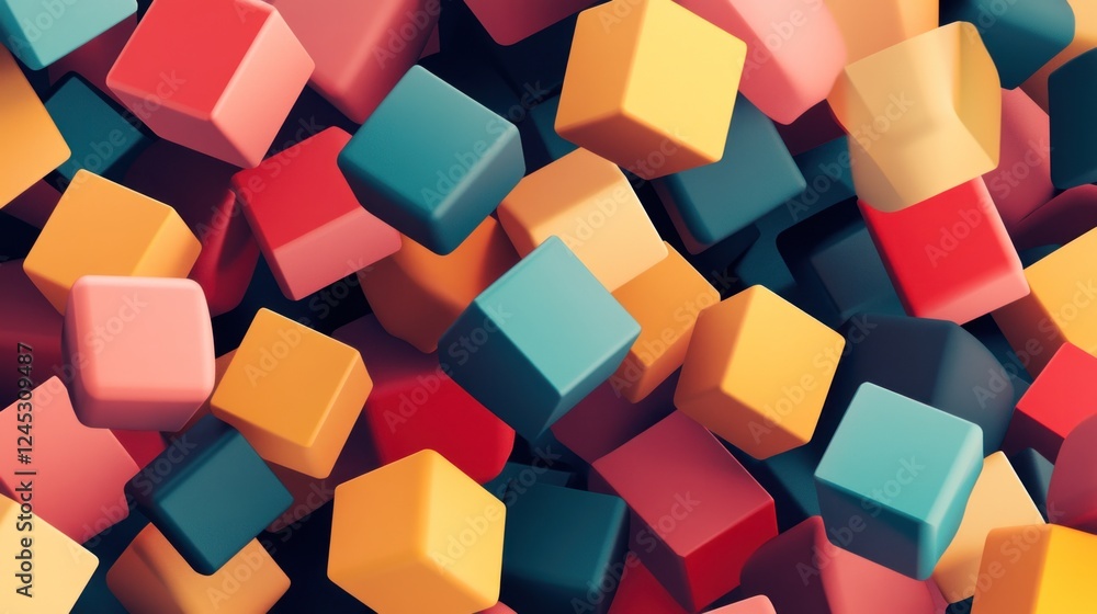 Fototapeta premium A 3D cubes pattern, floating blocks with dynamic lighting and shadows.