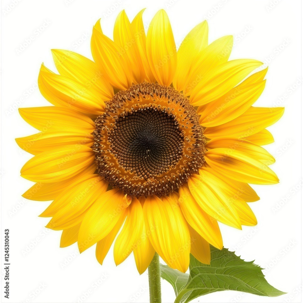 Fototapeta premium Bright sunflower in full bloom against white.