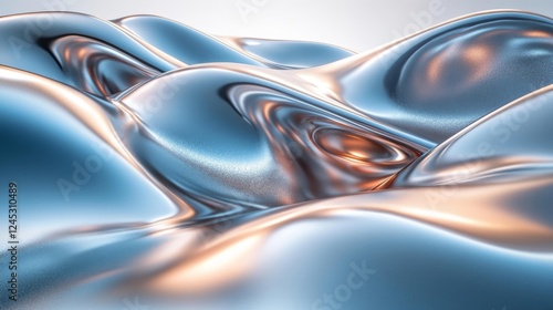 Liquid Metallic Waves in Futuristic Design. Generative AI photo