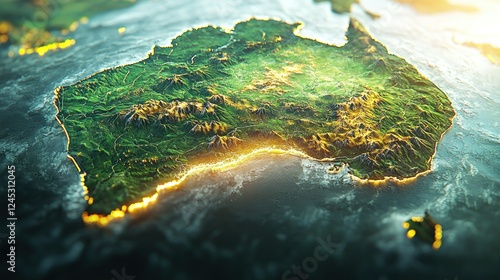 Australia Globe Sunrise 3D Render Map Geography photo